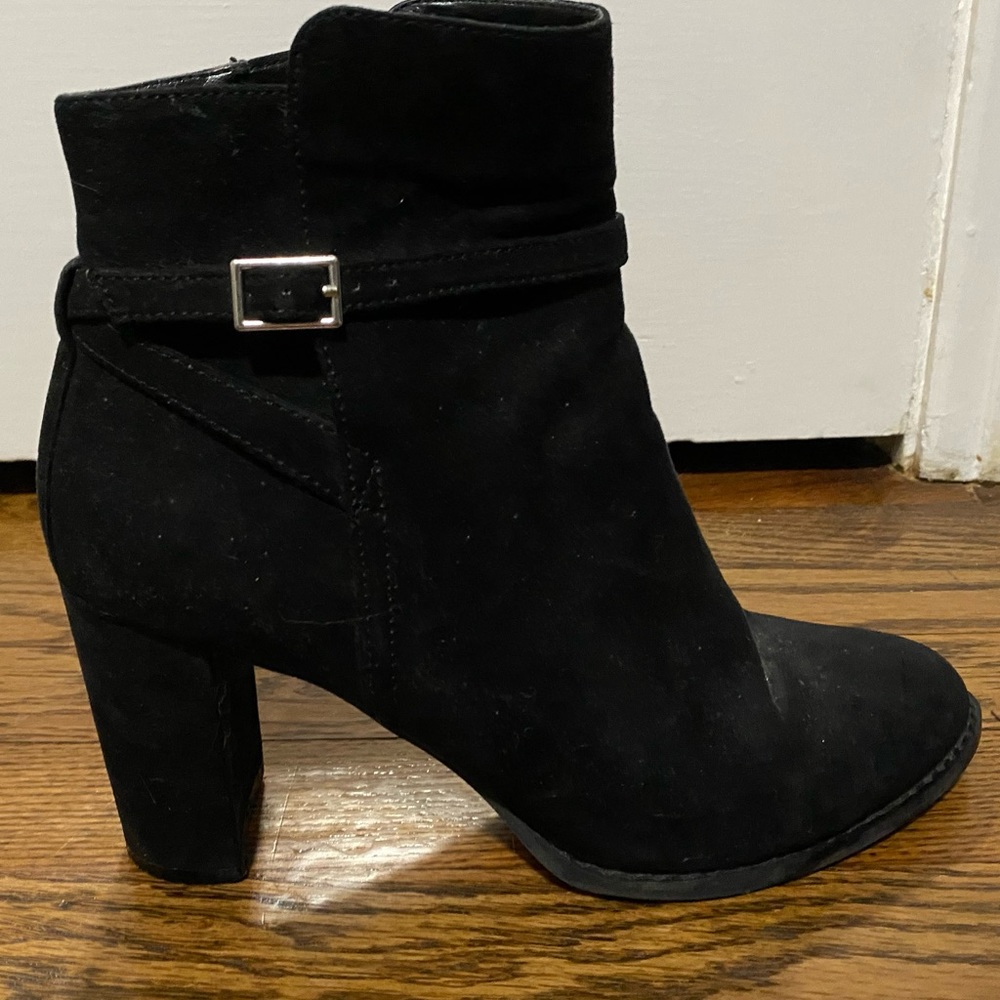 Black suede ankle boots.